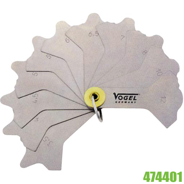 Thước đo mối hàn bằng Inox 12 lá, 3 - 12mm, Vogel Germany 474401 Thước đo mối hàn bằng Inox 12 lá, 3 - 12mm, Vogel Germany 474401